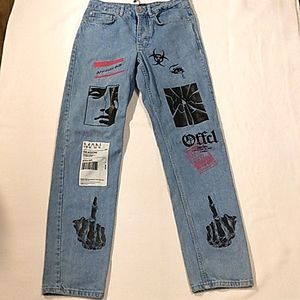Boohoo‎ Man Graffitti Button Fly Jeans Size 28 Punk Grunge Hip Hop